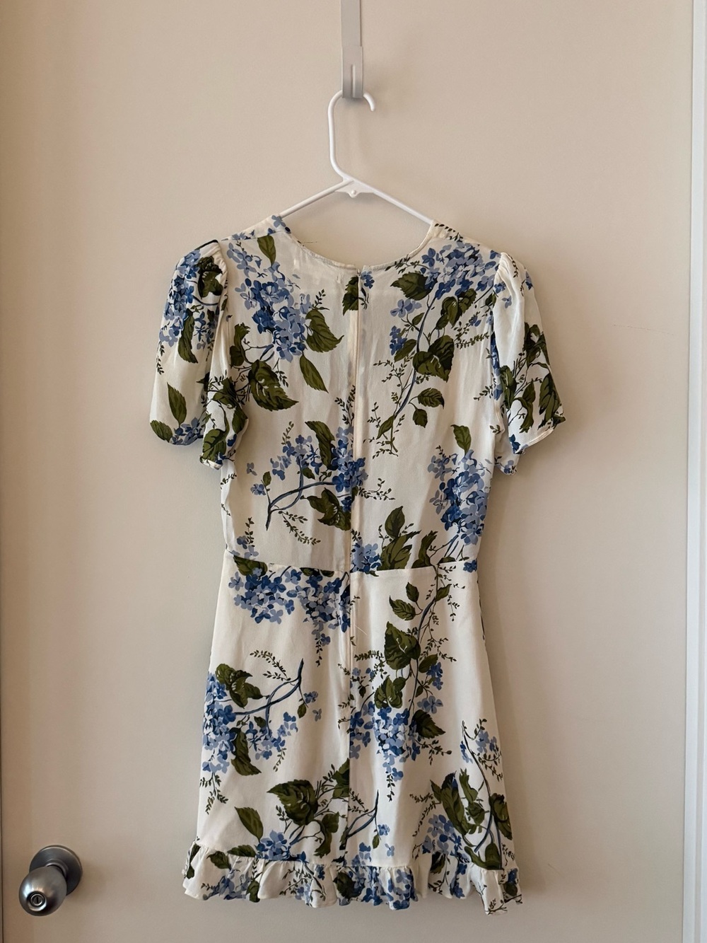 Reformation Mya Cream Mini Dress with Blue & Green Floral Print - Picture 3 of 3